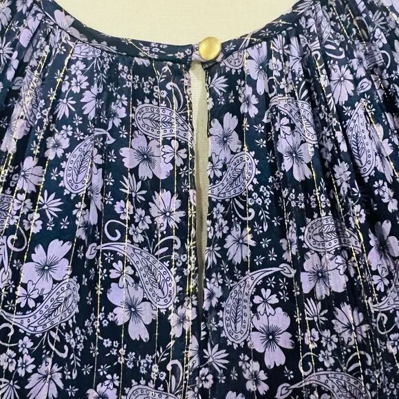 Shoshanna Short Sleeve Silk Willow Paisley Lurex Stripe Julisa Midi Dress size 8 - Picture 7 of 12